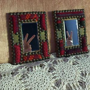 {Vintage} Textile and Brass Mirror Set ✨ Handmade
